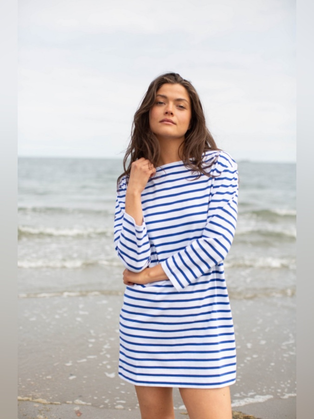 MAREA Mariner Tee Dress in White & Cobalt Blue Stripe, Size Small